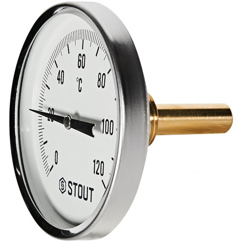 Термометр биметаллический Dn 80 мм с погружной гильзой 50 мм 1/2", 0-120°С STOUT