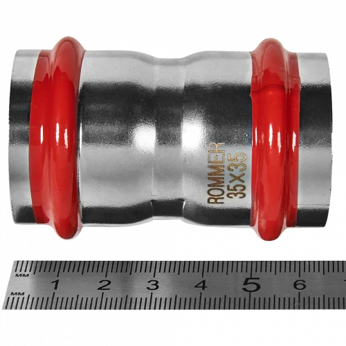 Муфта равнопроходная 35 из нержавеющей стали ROMMER