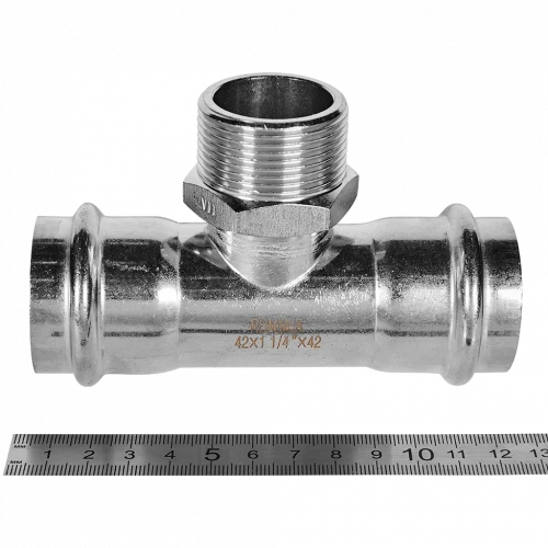 Тройник-переходник ROMMER НР 42 мм x 1 1/4" из нержавеющей стали, RSS-0016-042114
