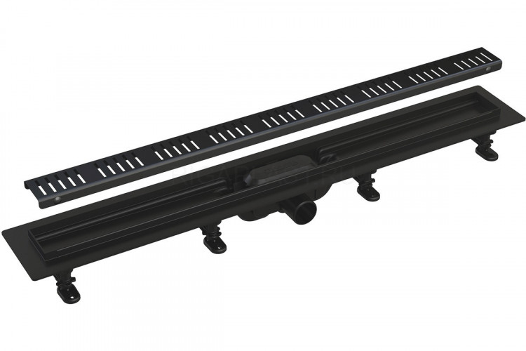 Душевой лоток AlcaPlast AG101101750 с решеткой и опорами, в пол около стены, выпуск боковой