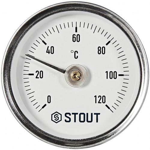 Термометр биметаллический накладной с пружиной Dn 63 мм, 0-120°С STOUT