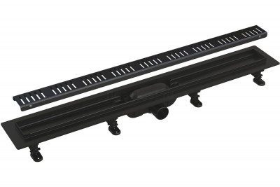 Душевой лоток AlcaPlast APZ10BLACK 550 с решеткой и опорами, в пол около стены, выпуск боковой