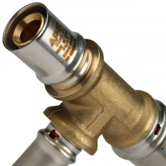 Тройник переходной 26х16х20 для металлопластиковых труб, прессовой STOUT SFP-0005-261620