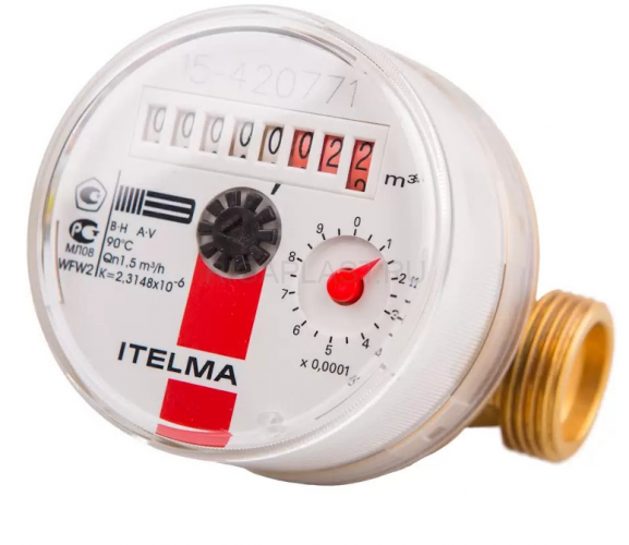 Счетчик горячей воды WFW24 L=80 мм Н 3/4" с импульсным выходом ITELMA