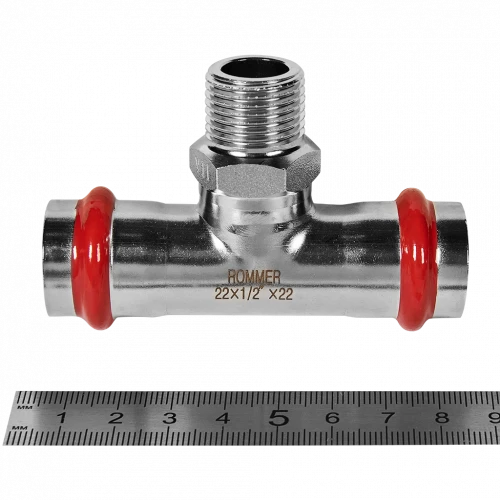 Тройник-переходник ROMMER НР 22 мм x 1/2" из нержавеющей стали, RSS-0016-002212