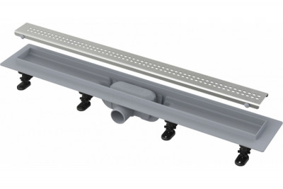 Душевой лоток AlcaPlast APZ9-Simple 650 с решеткой и опорами, серый, хром, выпуск боковой
