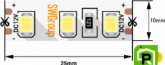 Лента светодиодная стандарт 2835, 120 LED/м, 12 Вт/м, 12В , IP20, Цвет: Теплый белый