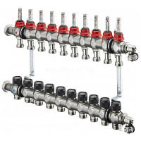Группа коллекторная Multidis SF 1" на 10 контуров 3/4" ЕК со встроенными ротаметрами Oventrop