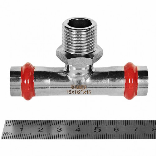 Тройник-переходник ROMMER ВПр-НР 15 мм x 1/2" из нержавеющей стали, RSS-1016-001512