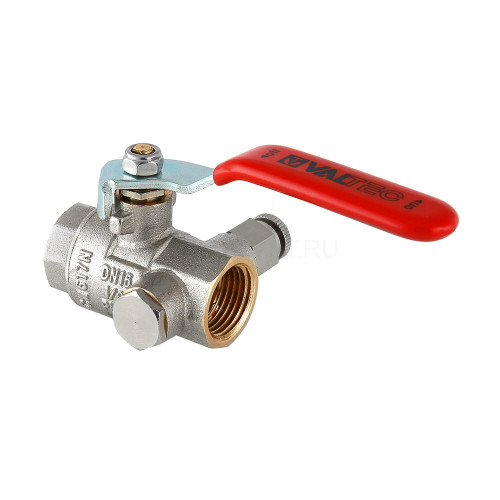 Кран шаровой VALTEC 1/2" ВР/ВР, с дренажом и воздухоотводчиком, рычаг (VT.245.N.04)