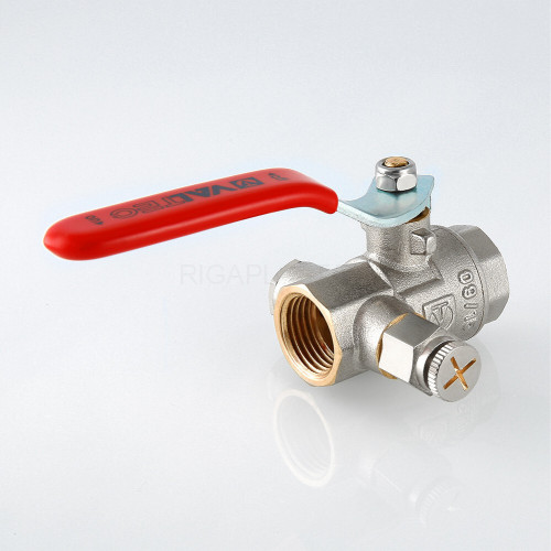 Кран шаровой VALTEC 1/2" ВР/ВР, с дренажом и воздухоотводчиком, рычаг (VT.245.N.04)