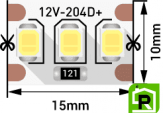 Лента светодиодная стандарт 2835, 204 LED/м, 22 Вт/м, 12В , IP20, Цвет: Теплый белый