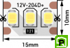 Лента светодиодная стандарт 2835, 204 LED/м, 22 Вт/м, 12В , IP20, Цвет: Теплый белый