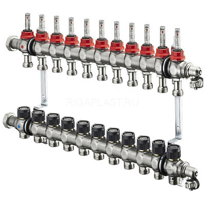 Группа коллекторная Multidis SF 1" на 11 контуров 3/4" ЕК со встроенными ротаметрами Oventrop