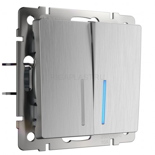 Выключатель двухклавишный Werkel с подсветкой (cеребряный рифленый) W1120109