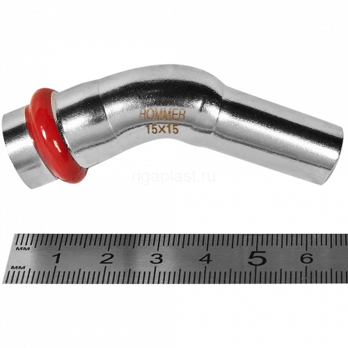 Угольник однораструбный ROMMER 45° НПр 15 мм из нержавеющей стали, RSS-0004-000015