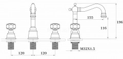 Смеситель для раковины GANZER GZ09015-D, на 3 отверстия, бронза