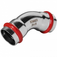 Угольник 45° ВПр-ВПр 28 из стали нержавеющей, прессовой ROMMER