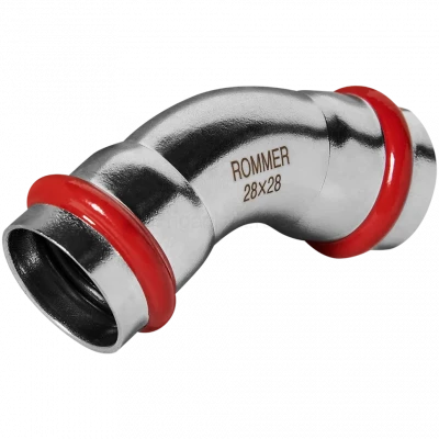Угольник 45° ВПр-ВПр 28 из стали нержавеющей, прессовой ROMMER