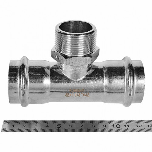 Тройник-переходник ROMMER ВПр-НР 42 мм x 1 1/4" из нержавеющей стали, RSS-1016-042114