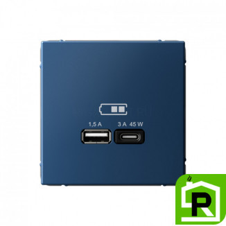 Art Gallery USB РОЗЕТКА A + тип-C 45Вт высокоскор.заряд. QC, PD, механизм, АКВАМАРИН, GAL001129