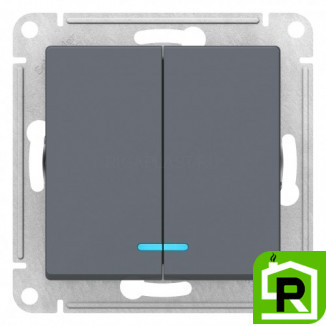 Выключатель 2-клавишный, с подсветкой, Грифель, серия Atlas Design, Schneider Electric