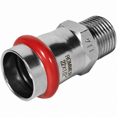 Переходник ВПр-НР 22х1/2" из стали нержавеющей, прессовой ROMMER