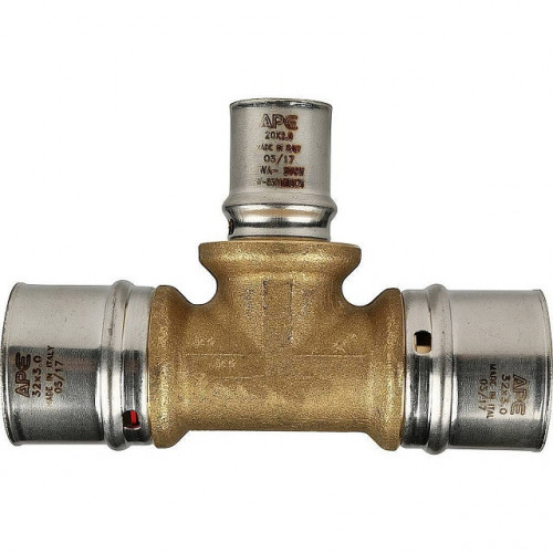 Тройник переходной 32х20х32 для металлопластиковых труб, прессовой STOUT SFP-0005-322032