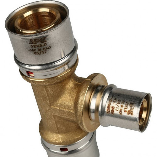 Тройник переходной 32х20х32 для металлопластиковых труб, прессовой STOUT SFP-0005-322032