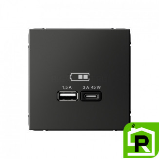 Art Gallery USB РОЗЕТКА A + тип-C 45Вт высокоскор.заряд. QC, PD, механизм, БАЗАЛЬТ, GAL001429