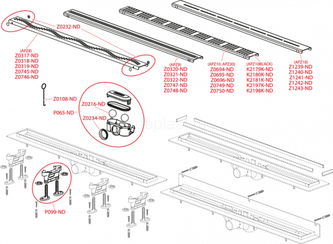 Водоотводящий желоб APZ10 750 мм с порогами для перфорированной решетки Alcaplast