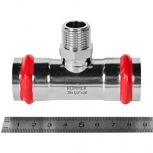 Тройник-переходник ROMMER ВПр-НР 28 мм x 1/2" из нержавеющей стали, RSS-1016-002812