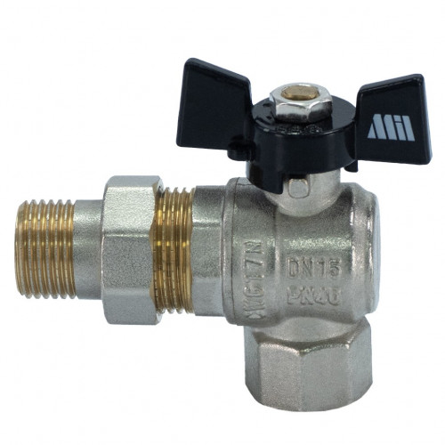 Кран шаровой с американкой угловой 1/2", бабочка Millennium