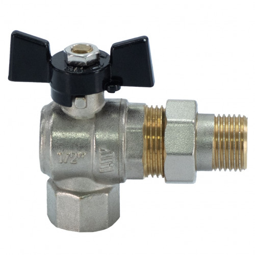 Кран шаровой с американкой угловой 1/2", бабочка Millennium