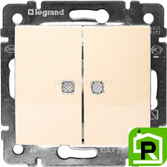 Переключатель Legrand Valena 2-клавишный с подсветкой (слоновая кость) 774112