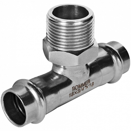 Тройник-переходник ROMMER НР 18 мм x 3/4" из нержавеющей стали, RSS-0016-001834