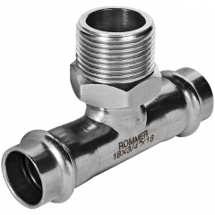 Тройник-переходник ROMMER НР 18 мм x 3/4" из нержавеющей стали, RSS-0016-001834