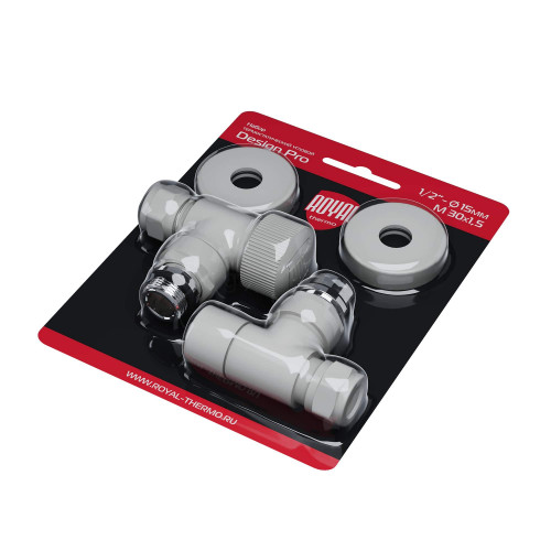 Набор термостатический угловой 1/2" Royal Thermo Design Pro 15мм М30х1,5 (Белый)