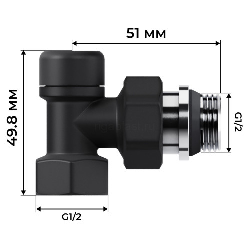 Набор термостатический угловой Royal Thermo Design 1/2" М30х1,5 (Черный)