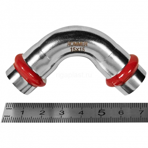 Угольник 90° ВПр-ВПр 15 из стали нержавеющей, прессовой ROMMER