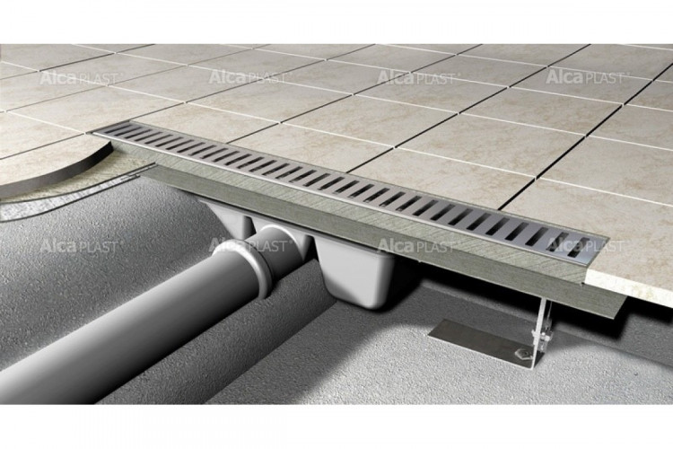 Душевой лоток AlcaPlast APZ6S 850 с опорами, в пол около стены, выпуск боковой