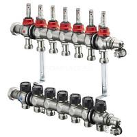 Группа коллекторная Multidis SF 1" на 7 контуров 3/4" ЕК со встроенными ротаметрами Oventrop
