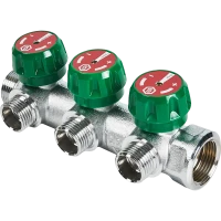 Коллектор регулирующий распределительный 3/4" с 3 отводами 1/2", плоское уплотнение STOUT