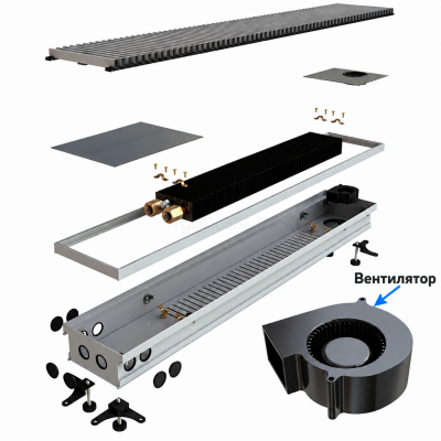 Конвектор внутрипольный ASKON КВП-В 100×170×2700 мм, с вентилятором