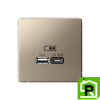 Art Gallery USB РОЗЕТКА A + тип-C 45Вт высокоскор.заряд. QC, PD, механизм, ШАМПАНЬ, GAL000529