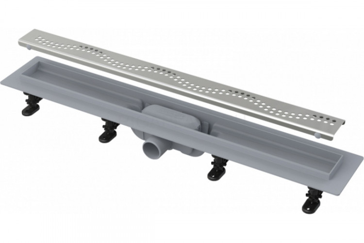 Душевой лоток AlcaPlast APZ8-Simple 650 с решеткой и опорами, серый, хром, выпуск боковой