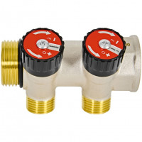 Коллектор распределительный с запорными клапанами 1", 2 отвода 1/2" ROMMER