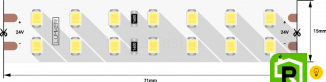 Лента светодиодная LUX, 2835, 196 LED/м, 18 Вт/м, 24В, IP33, Теплый белый (3000K)