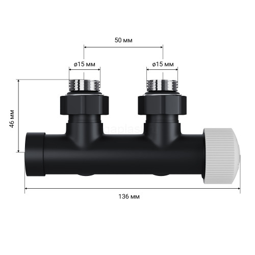 Узел нижнего подключения термостатический угловой 1/2" х 3/4" Royal Thermo Design Pro 15мм М30х1,5 (Черный)