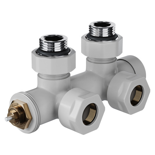 Узел нижнего подключения термостатический угловой 1/2" х 3/4" Royal Thermo Design Pro 15мм М30х1,5 (Белый)